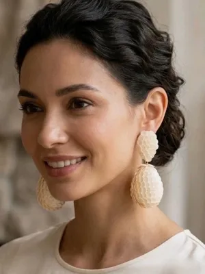 NWT Tuckernuck Opal Sequin Sandra Earrings Ivory Cream Statement $98 thumbnail 1