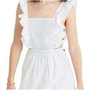 Madewell Eyelet Ruffle Mini‎ Dress 8 White Cutout Cotton Summer Boho Romantic thumbnail 2