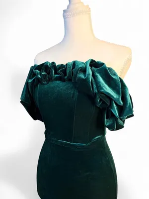 Windsor Emerald Green Velvet Ruffle Mini Dress XS NWT thumbnail 3