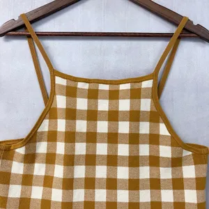 Madewell Womens Gingham Apron Sweater Tank Size XL Antique Gold Cotton Blend thumbnail 3