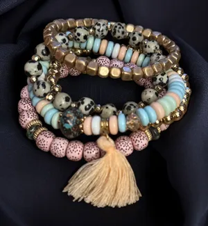 Multicolor beaded stretch bracelet bundle Multiple thumbnail 1