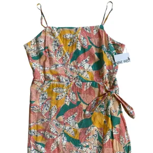 Nine West Women Multicolor‎ Tropical Print Faux Wrap Mini Dress Square Neck NWT thumbnail 3