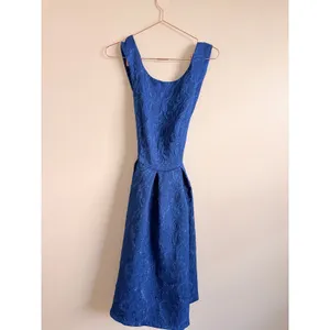Eva Franco Cocktail Dress Womens 4 Blue Jacquard Criss Cross Back Fit &‎ Flare thumbnail 3