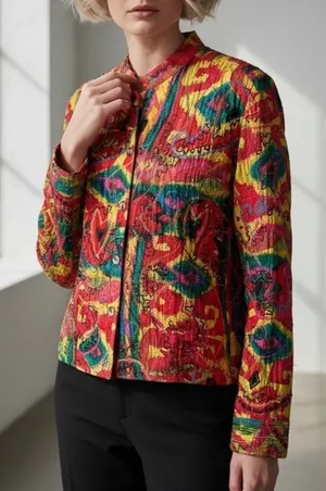 Chico’s Multicolor Silk Beaded Embroidered Jacket Artwear Size 2/L thumbnail 1