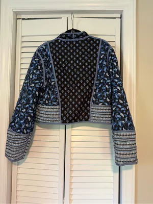 Cropped Pink and Blue Reversable Printed Quilted Jacket thumbnail 4