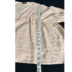 Wishlist Tan White Striped V-Neck Balloon Sleeve Babydoll Blouse Large thumbnail 9
