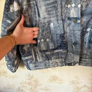 Vintage 80s blue and white abstract boho print Keren Hart 100% silk jacket thumbnail 7
