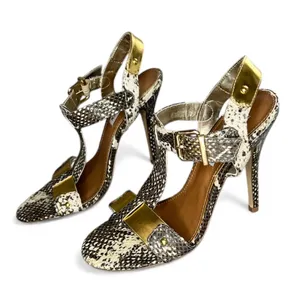 Steve Madden Snake print & Gold T-Strap Dress Sandals baddie sexy Reya Natural thumbnail 1