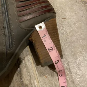 Gray Ankle Heeled Boots With Red/Brown Striped Detail 10 thumbnail 6