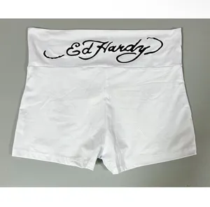 Ed Hardy White ‘Love Kills Slowly’ Skull Graphic Y2K Fold Over Shorts Bottoms Size S 🌹✨ thumbnail 3