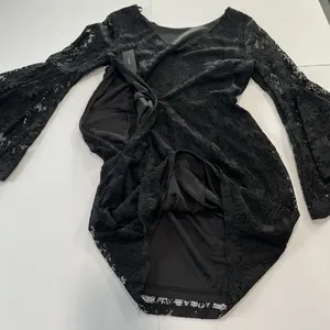 NWT‎ Lulus Allure 'Em In Black Lace Flounce Bell Sleeve Sheath Dress LARGE thumbnail 6
