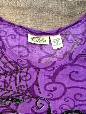 Collections Etc. Vintage Halloween 3/4 Sleeve Purple Blouse Sequins Ghost Medium thumbnail 3