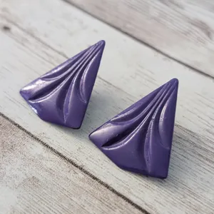 Vintage Clip On Earrings Retro Deep Purple Statement Triangle 1.25" large thumbnail 3