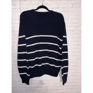 Brandy Melville Nautical Oversized Sweater‎ Navy Blue White Striped Ribbed Knit thumbnail 2