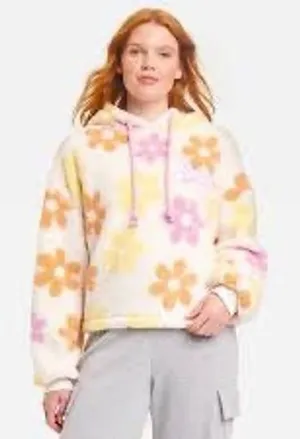 Barbie Grayson Threads Hoodie Women Medium White Floral NWT Sherpa Pullover thumbnail 1