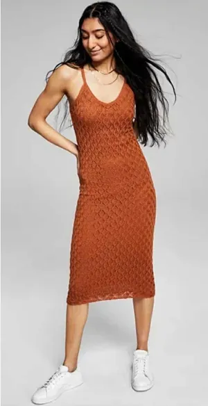 And Now This Womens Pointelle Knit‎ Midi Dress Mocha Brown S702810001 Small NWT thumbnail 1
