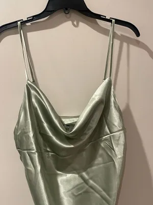 Satin Cowl Neck Slip Dress in Light Sage thumbnail 5