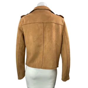 Tahari Women's Cognac Brown Faux Leather Vegan Cropped Moto Coat Jacket Size M thumbnail 3