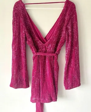 Hello Molly Static Memory Pink Sequin Dress Mini Long Sleeve Sparkle Party thumbnail 13