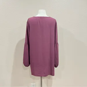 Maurices Mauve Pink Lantern Sleeve Lattice Neck Blouse Size Large thumbnail 7