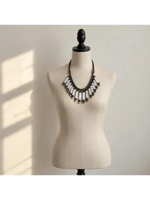 Boho Marble Look Dangle Statement Necklace Suede Tie Bib Festival Jewelry thumbnail 2