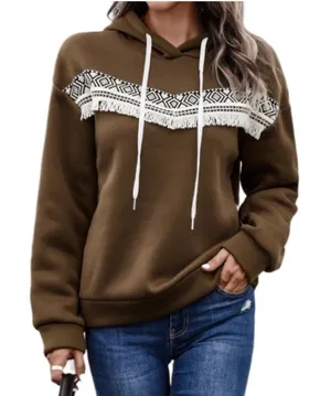 Womens Brown Geo Print Contrast Hoodie sz medium thumbnail 1
