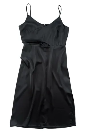 Sam Edelman Black Satin Cutout Midi Dress‎ Size 10 Cocktail Party Minimalist LBD thumbnail 1