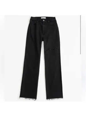 Abercrombie & Fitch High Rise '90s Relaxed Jean Black Fray Destroy Size 32 (14R) thumbnail 2