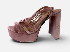 Zara Pink Velvet Platform Block Heel Sandals thumbnail 1