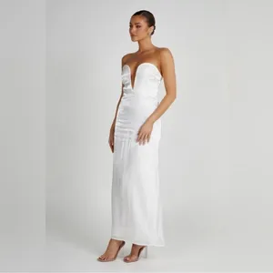 NWT Meshki White Chantelle Strapless Plunge Satin midi dress thumbnail 2