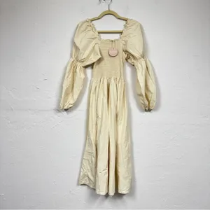 Monbebe Mom Daisy Beige Cotton Midi Dress Womens XS Cottage Core Prairie Minimal thumbnail 3