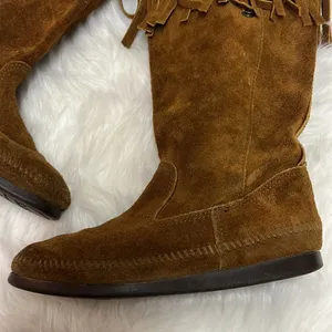 Minnetonka brown suede fringe mid calf boots‎ Size 6 B32 thumbnail 3