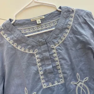 Banana Republic Tunic Top Women L Blue Embroidered Cotton Long Sleeve 762337-00 thumbnail 4