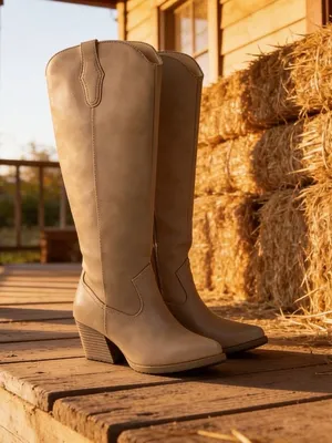 DV8 Size 6 1/2 Women’s Kyna Natural Stacked Heel Cowboy Boots, New No Box thumbnail 1