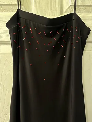 Y2K Black Maxi Dress Med. Rhinestone Spaghetti Strap Prom 90s NOS PS PerSeption thumbnail 1