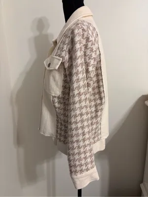 Mystree Corduroy Jacket S Cream Herringbone Mixed Media Utility Shacket fall thumbnail 6