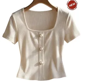 Shein Women Size Medium Top Shirt Scoop Neck Apricot Ribbed Crop NWOT | 16-16 thumbnail 1