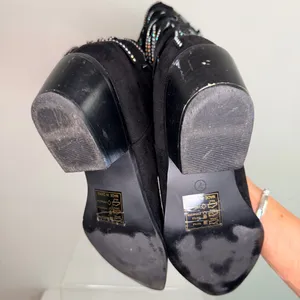 Nasty Gal Black Studded Diamante Suede Cowboy Fringe Boots thumbnail 5