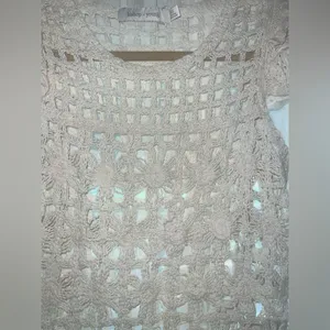 Bishop + Young from Anthropologie Crochet Cream Eyelet Flutter Sleeves top XXS thumbnail 5