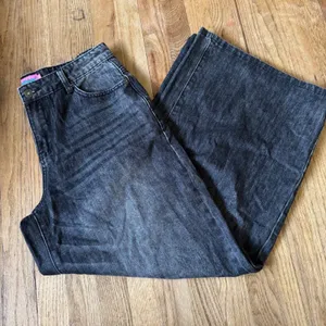 Edikted Wide Leg High Waisted Jeans Faded Black Acid‎ Wash Denim Mens Size M thumbnail 8