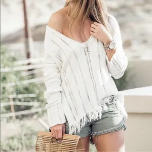Free People Ocean Drive Ivory Distressed Pullover Sweater S thumbnail 2