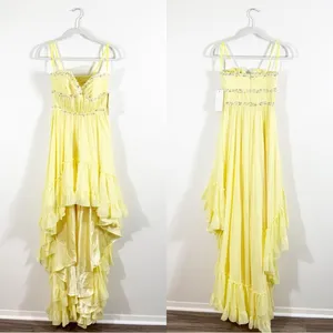 NWT Mac Duggal Yellow Beaded Ruffle High Low Gown Size 0 thumbnail 4