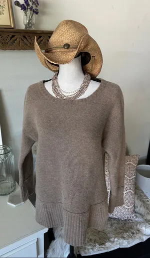 J.Jill light brown wool knit boat neck Boxy relaxed drop shoulder sweater L thumbnail 1