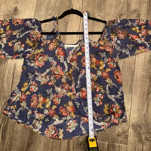 Bishop + Young Blue Romantic Floral Boho Cold Shoulder Blouse Women'S Sz L thumbnail 9