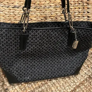 Coach Madison Op Art Needlepoint East West Tote- Black thumbnail 3