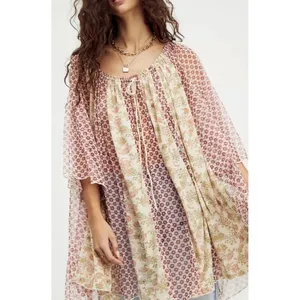 Free People Because I Love You Sheer Tunic Top Wide Sleeve Floral Womens Medium thumbnail 9