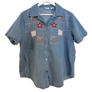 Vintage Ms. Lee denim Americana embroidered button down petite large patriotic thumbnail 1