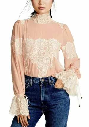 We Are HAH x Revolve Queen 4 A Day Lace Chiffon Bodysuit in Copper Rose size XS thumbnail 1