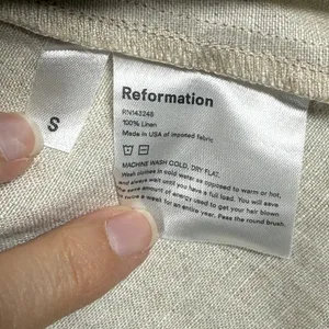 Reformation Oatmeal Beige‎ 100% Linen Smocked Puff Sleeve Mini Dress Size S thumbnail 3