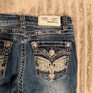 Grace in‎ LA Women Bootcut Jeans Blue Embroidered Rhinestone Wing Pocket Size 26 thumbnail 6
